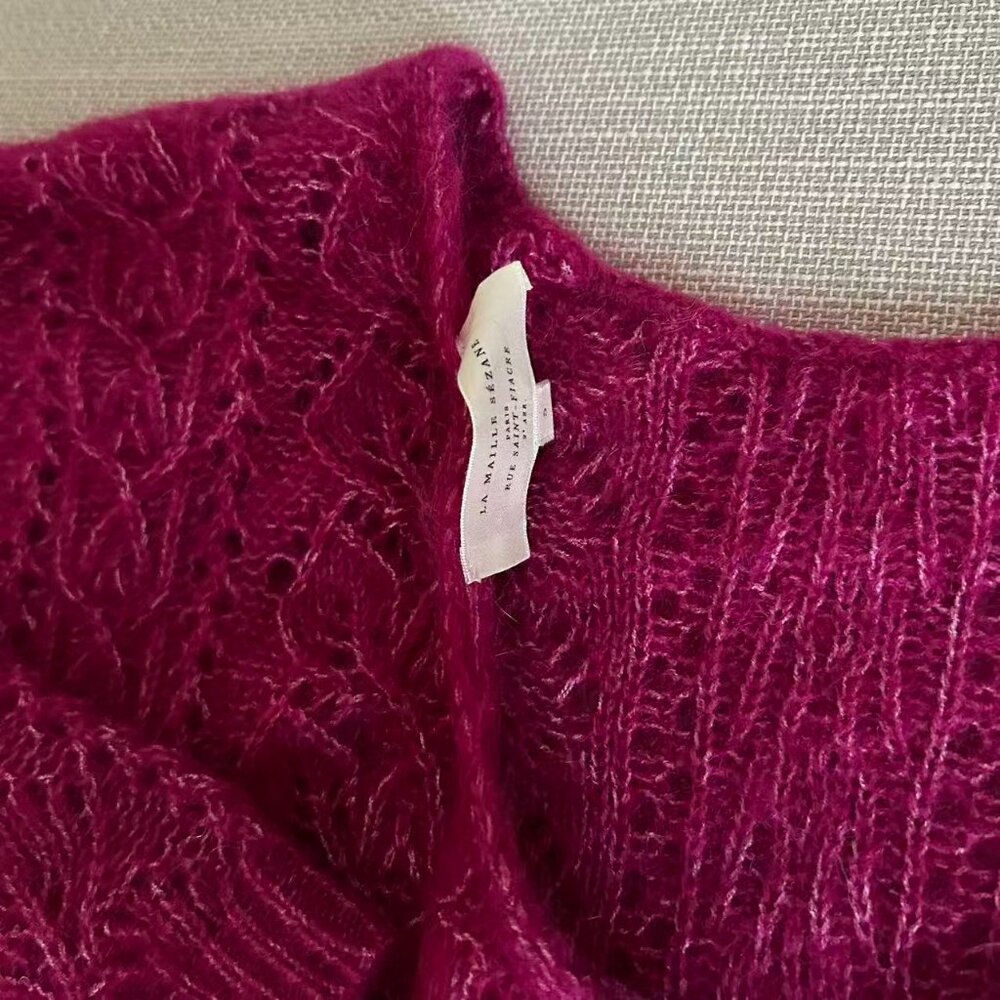 BEST Sezane Lison Cardigan S/M Pink Framboise French Knit Causal Wool - Picture 5 of 8